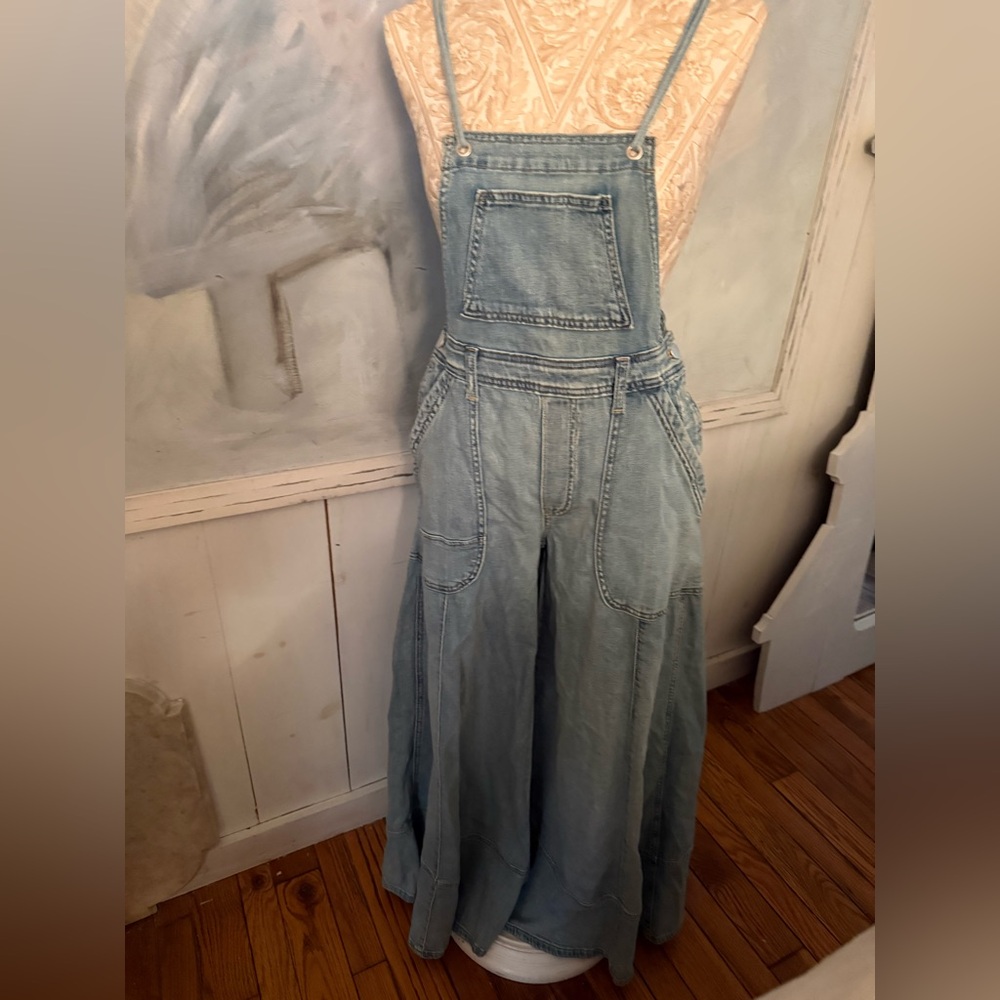 Pilcro Light Blue Denim Wide-Leg Overalls